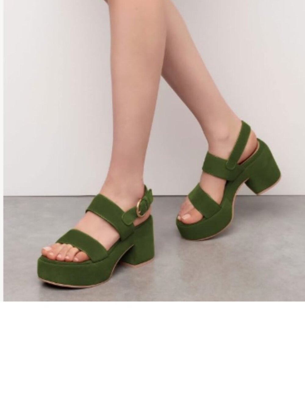 YDN Green Open Toe Double Strap Platform Block Heels Adjustable Buckle Sandal